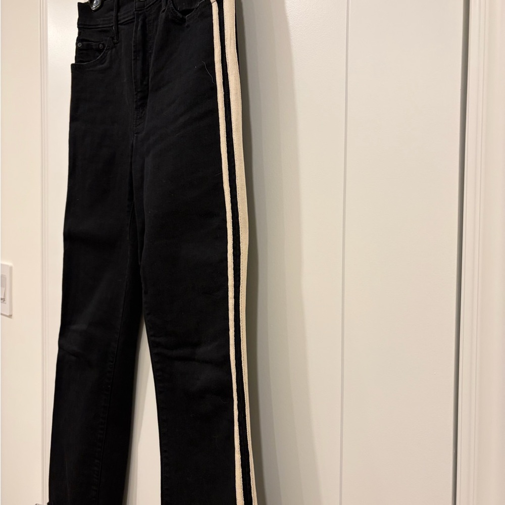 MOTHER denim High-Rise Black Women's Jeans with Cream Side Stripes